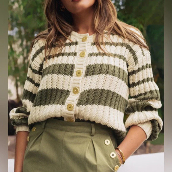 NWT Splendid x Rachelove Striped Reversible Cardigan Green & Cream Size XL - Picture 1 of 10
